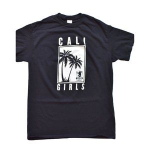 Cali Girls Mens T-Shirt Medium Black Cotton Short Sleeve Bikini Palm Tree Beach